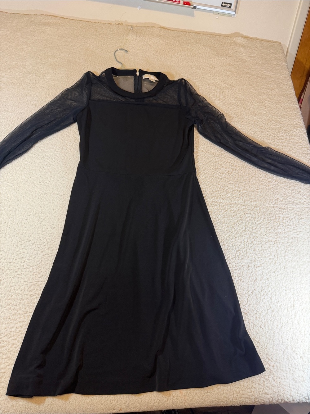 MICHAEL Michael Kors Black Long-Sleeve Mesh Yoke A-Line Dress 238